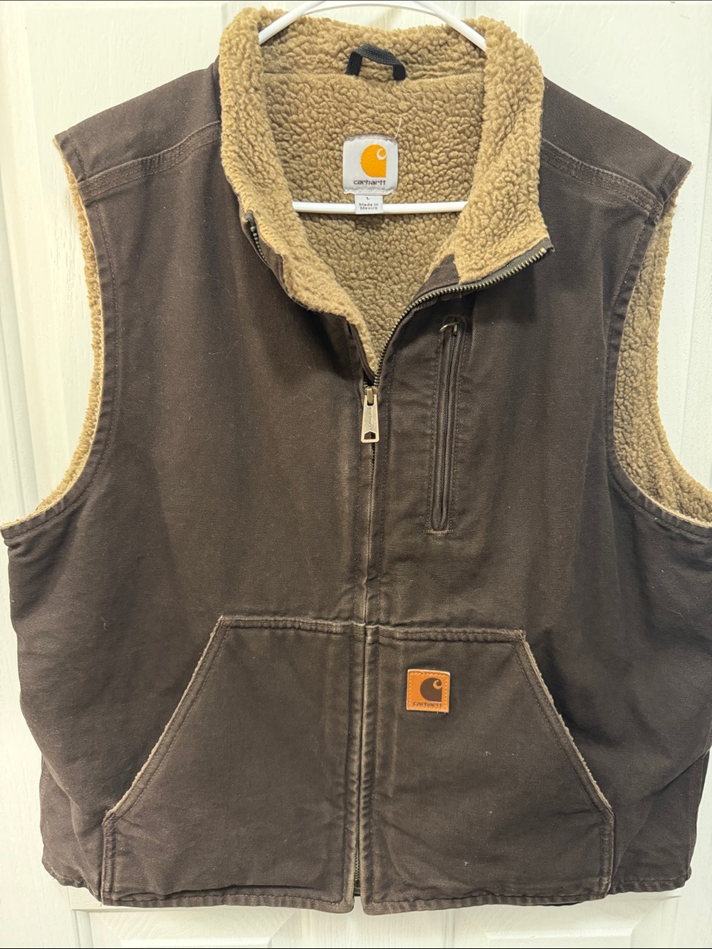 Carhartt Men’s Brown Exterior with Tan Sherpa-Lined Zip Vest V33-DKB